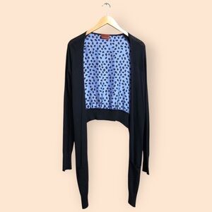 MISSONI Italy Designer Open Front Cardigan Sweater Black & Blue Silk Polka Dots